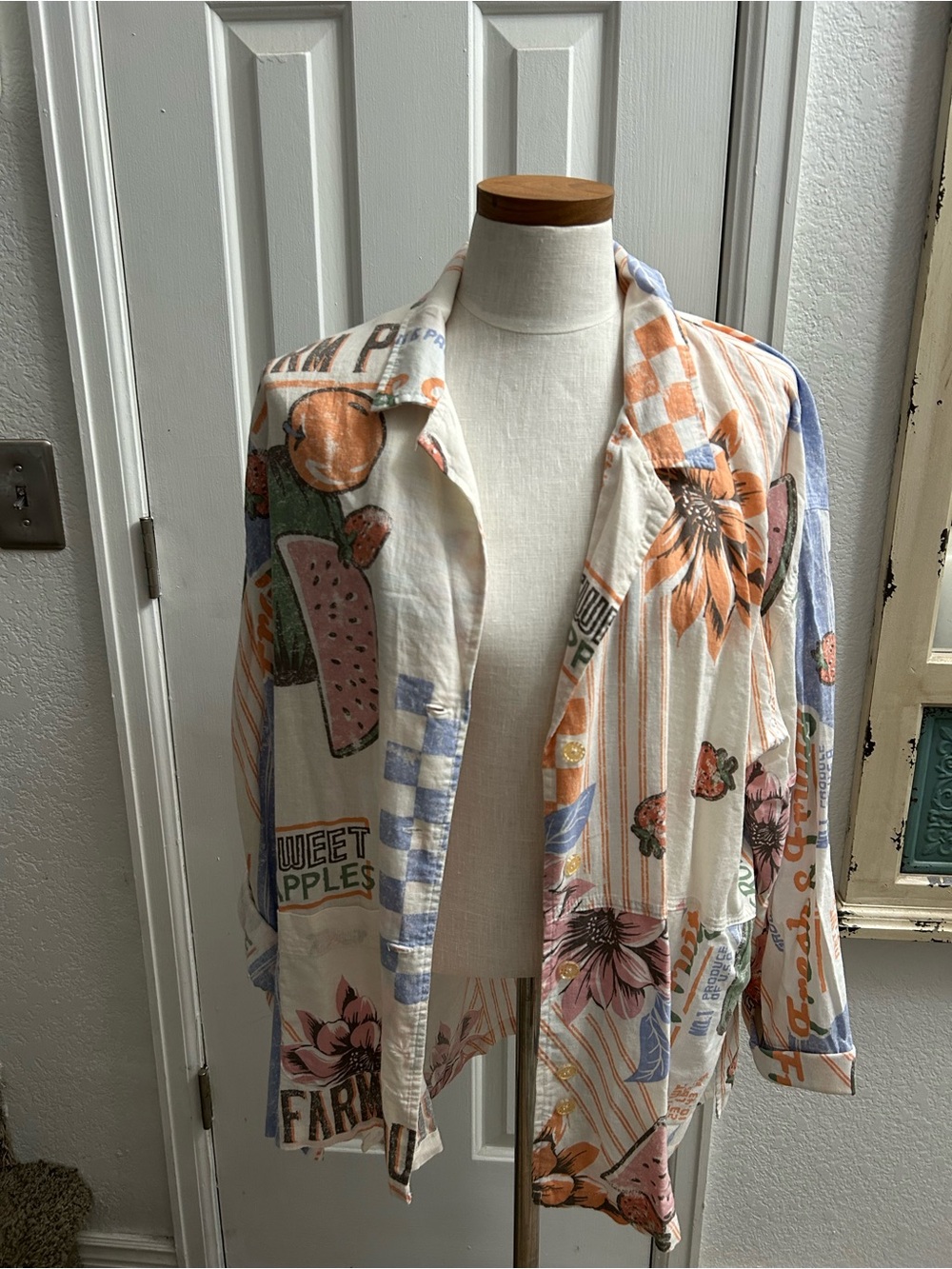 BDG Cream Lightweight Jacket with Orange, Pink & Blue Fruit Print